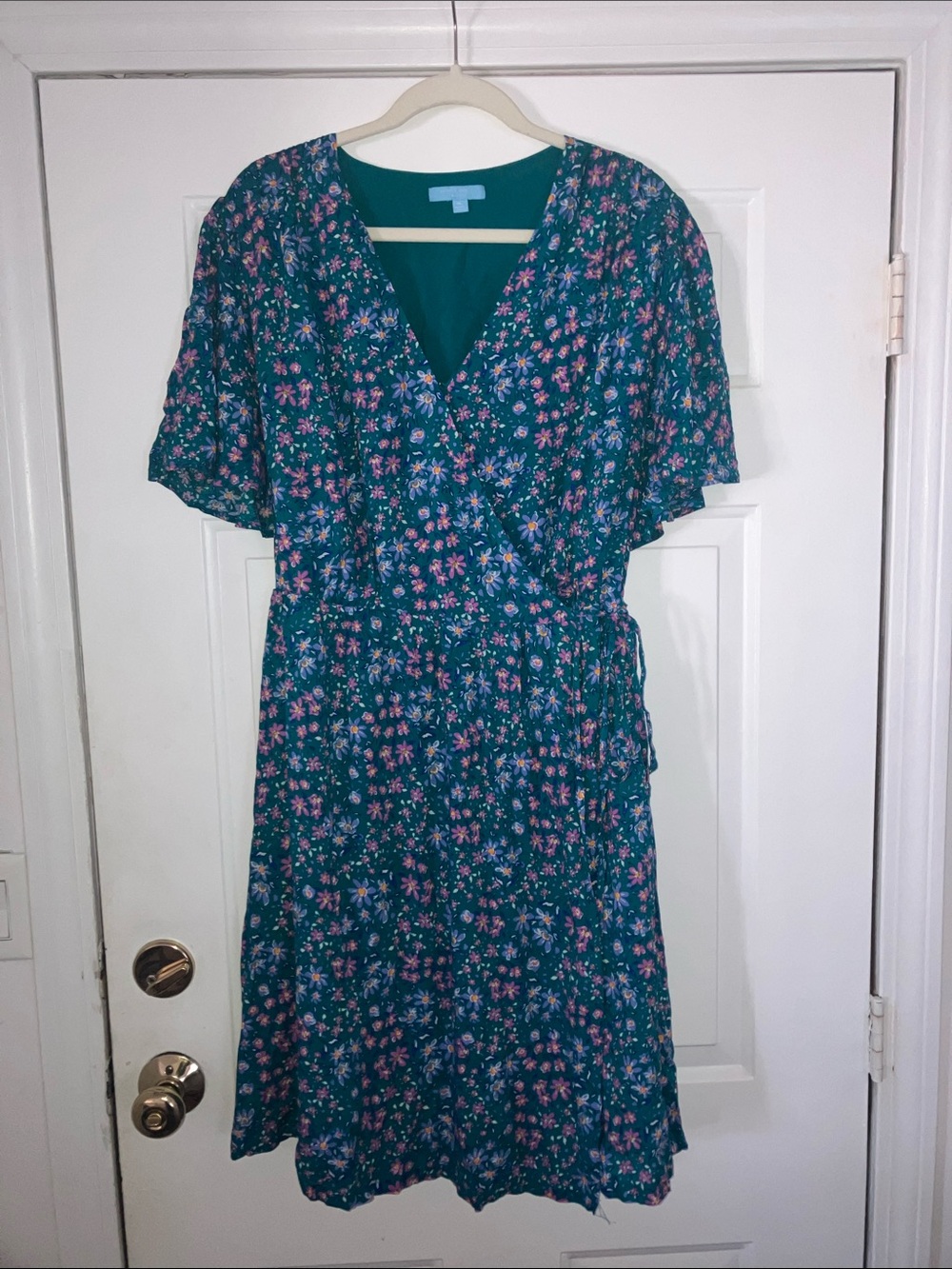 James Draper RSVP teal  floral short sleeve wrap dress women’s Sz XL NWT